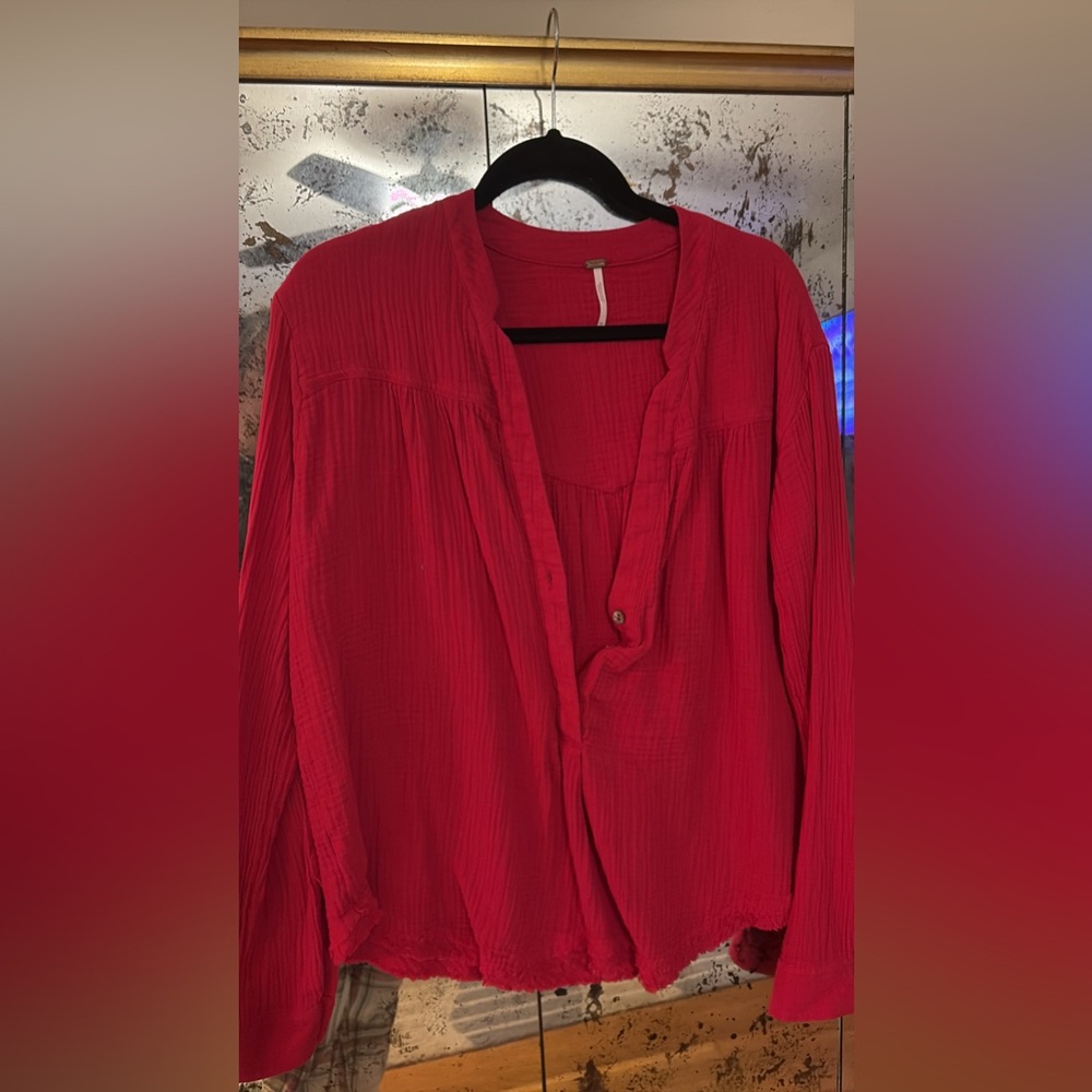 Free People linen blend button up top
